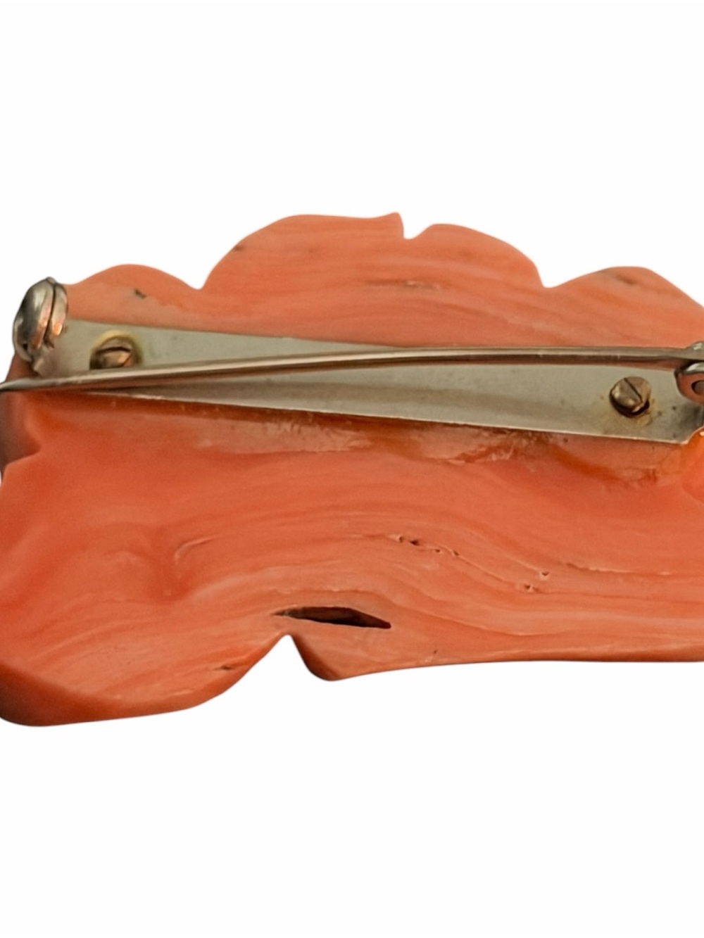 Vintage Coral Rose Brooch Carved Porcelain Look Floral Pin Romantic Cottage - Picture 4 of 7